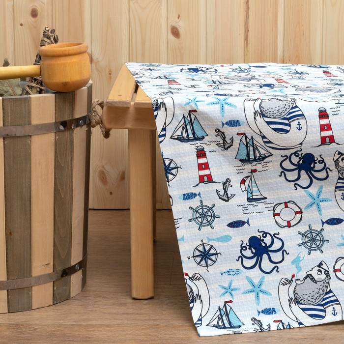 Простыня банная Этель Простыня банная Этель "Капитан" 150х180 см, вафля 200г/м2, 100% хлопок