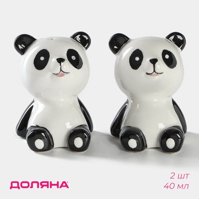 Набор для специй Доляна &laquo;Панда&raquo;, 2 предмета: солонка 40 мл, перечница 40 мл, цвет белый и чёрный