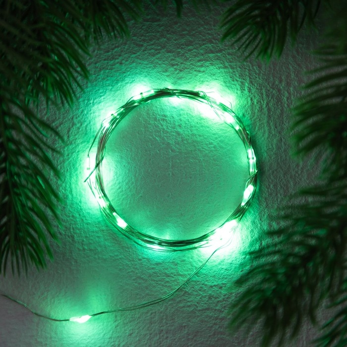 Гирлянда «Нить» 2 м роса. IP20, нить серебристая, 20 LED, 4.6 В, AG13x3 (в комплекте), 3 режима, свечение зелёное Гирлянда «Нить» 2 м роса. IP20, нить серебристая, 20 LED, 4.6 В, AG13x3 (в комплекте), 3 режима, свечение зелёное