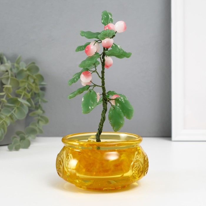 Сувенир бонсай Сувенир бонсай "Дерево с персиками в чаше богатства" розовый 10 персиков 9х9х14 см