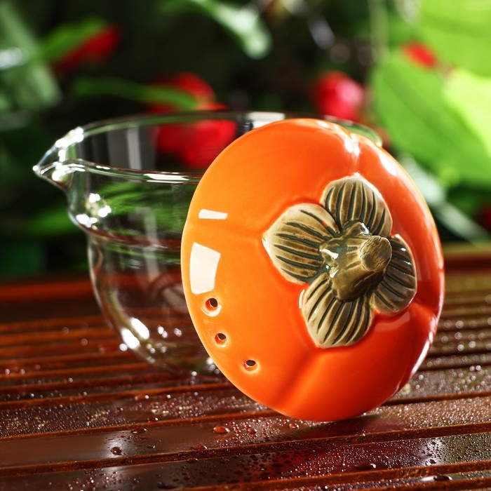 Набор для чайной церемонии керамический &laquo;Тыква&raquo;, 5 предметов: гайвань 200 мл, малая чаша 60 мл, большая чаша 210 мл, тряпка, сумка, посуда для Хэллоуина, цвет оранжевый