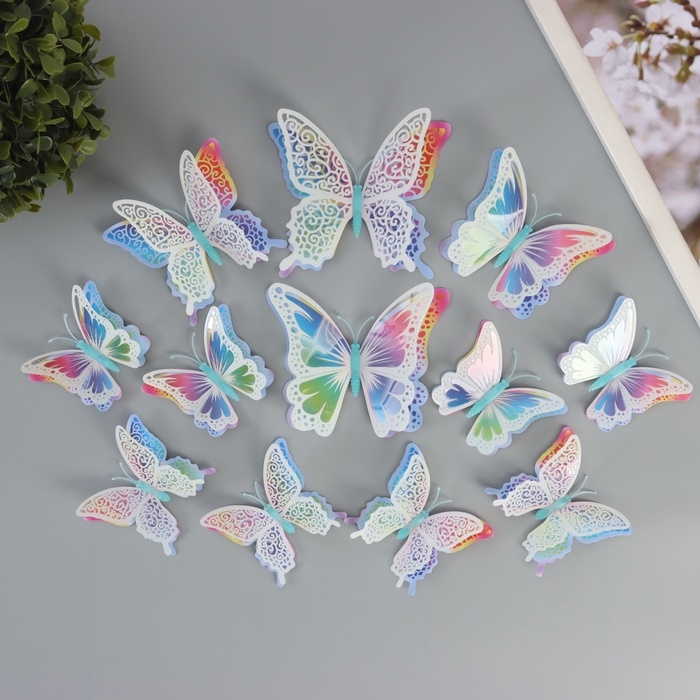 Магнит пластик светится в темноте Магнит пластик светится в темноте "Цветные бабочки" двойные крылья набор 12 шт