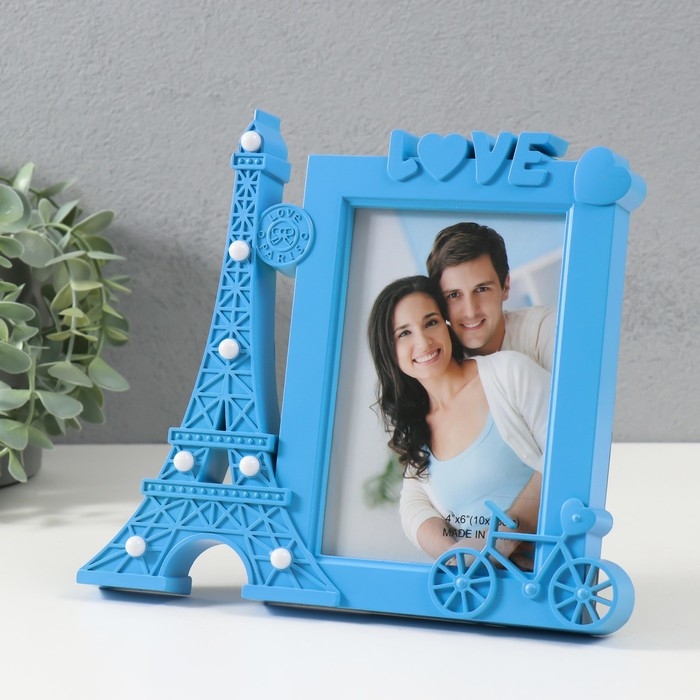 Фоторамка с подсветкой "Эйфелева башня" пластик, 10х15 см, цв. голубой