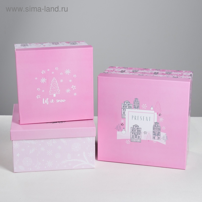 Набор подарочных коробок 3 в 1 &laquo;Тренд&raquo;, 18 х 18 х 10‒22 х 22 х 12 см, Новый год