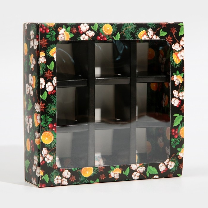 Коробка под 9 конфет с ячейками &laquo;Вкусный новый год&raquo; 14,5 х 14,5 х 3,5 см, Новый год