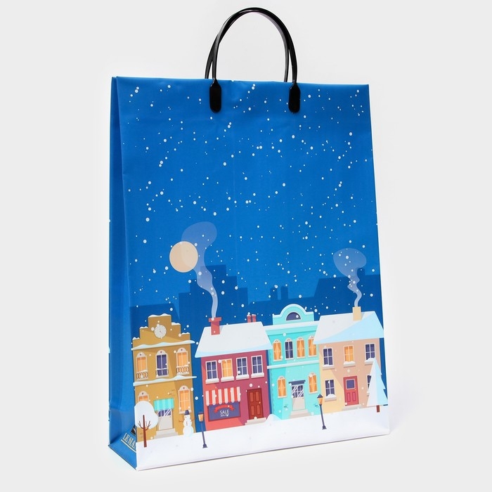 Новый год. Пакет новогодний Новый год. Пакет новогодний "Новогодние дома" мягкий пластик 42 х 32 см.