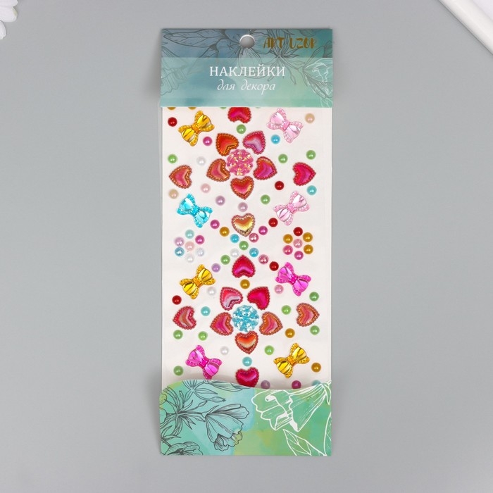 Наклейка пластик стразы Наклейка пластик стразы "Розочки и бантики" МИКС 25х10 см