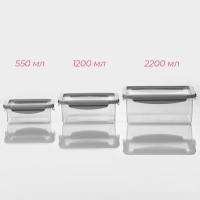 Набор ланч - боксов Доляна, 3 шт, 550 мл, 1,2 л, 2,2 л, прозрачный