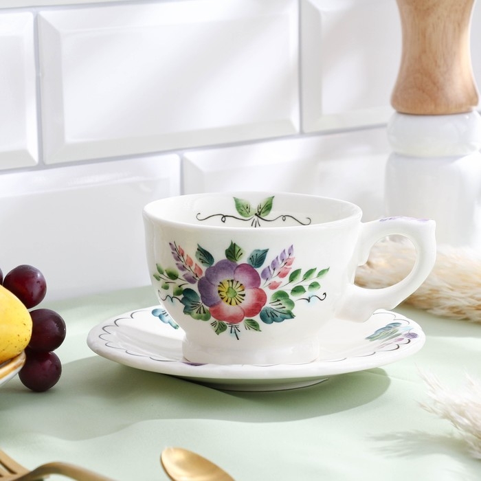 Чайная пара &laquo;Шиповник&raquo;,  0,29 л, 15&times;8,4 см, 1 сорт,  Гурова В.П.