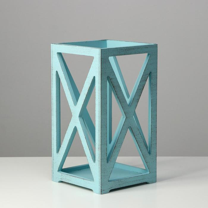 Кашпо деревянное 14&times;14&times;26 см "Фонарь Хай-тек Прованс", серо-голубой