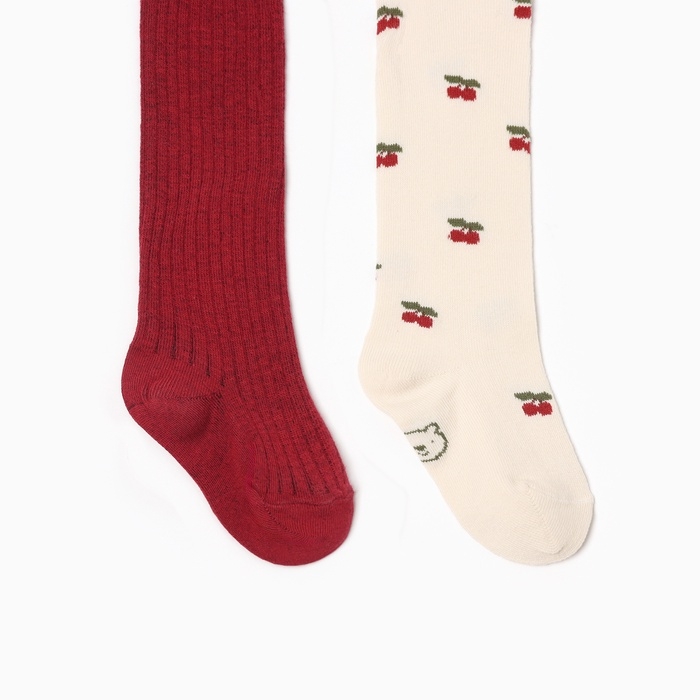 Набор колготок Крошка Я Набор колготок Крошка Я "Вишенки", рост 98-104 см, молочный/бордовый