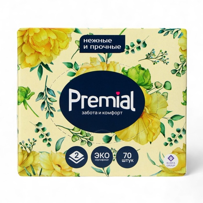 Салфетки &laquo;Premial&raquo; косметические 2-слойные в коробке Нон стоп, 70 шт МИКС