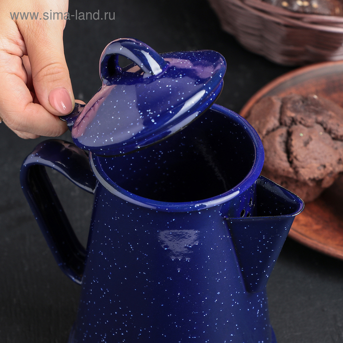 Кофейник эмалированный &laquo;Синий мрамор&raquo;, 800 мл, 14&times;11,5&times;18 см, цвет синий
