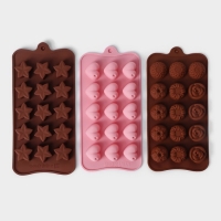Набор форм для конфет и шоколада Доляна «Сердечки. Звездочки. Цветы», 3 шт, силикон Набор форм для конфет и шоколада Доляна «Сердечки. Звездочки. Цветы», 3 шт, силикон