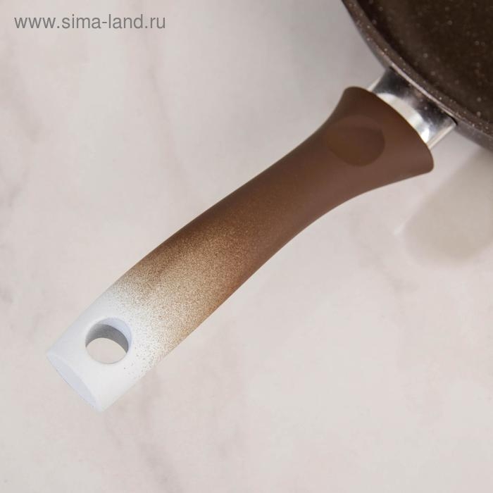 Сковорода, d=26 см, h=6 см, пластиковая ручка, стеклянная крышка, антипригарное покрытие, цвет кофейный мрамор Сковорода, d=26 см, h=6 см, пластиковая ручка, стеклянная крышка, антипригарное покрытие, цвет кофейный мрамор