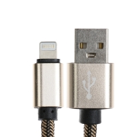 Кабель Lightning - USB, 2.1 А, оплётка нейлон, 2 метра, золотистый Кабель Lightning - USB, 2.1 А, оплётка нейлон, 2 метра, золотистый