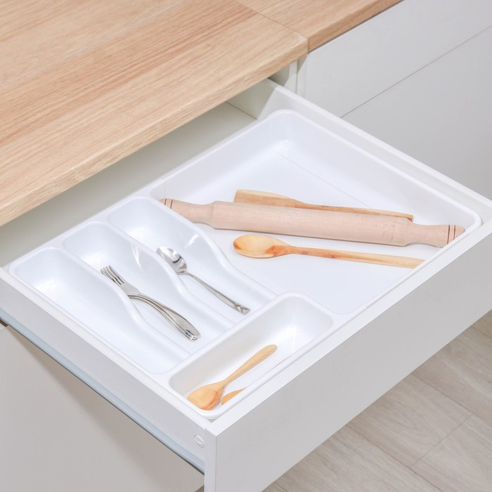 Лоток для столовых приборов раздвижной, цвет белый Лоток для столовых приборов раздвижной, цвет белый