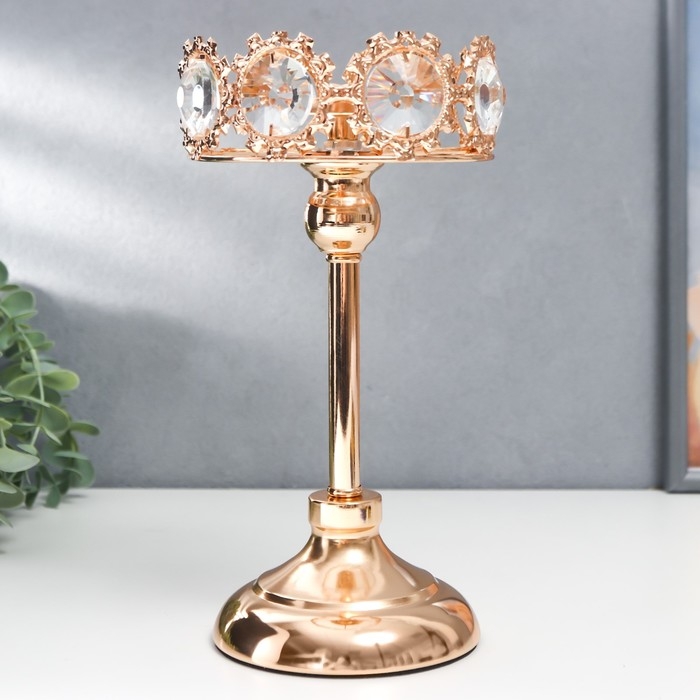 Подсвечник металл на 1 свечу Подсвечник металл на 1 свечу "Кристаллы - Тиара" золото 25х12х12 см