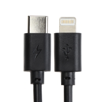 Кабель Luazon, Lightning - Type-C, 2 А, 1 м, для зарядки и синхронизации, черный Кабель Luazon, Lightning - Type-C, 2 А, 1 м, для зарядки и синхронизации, черный