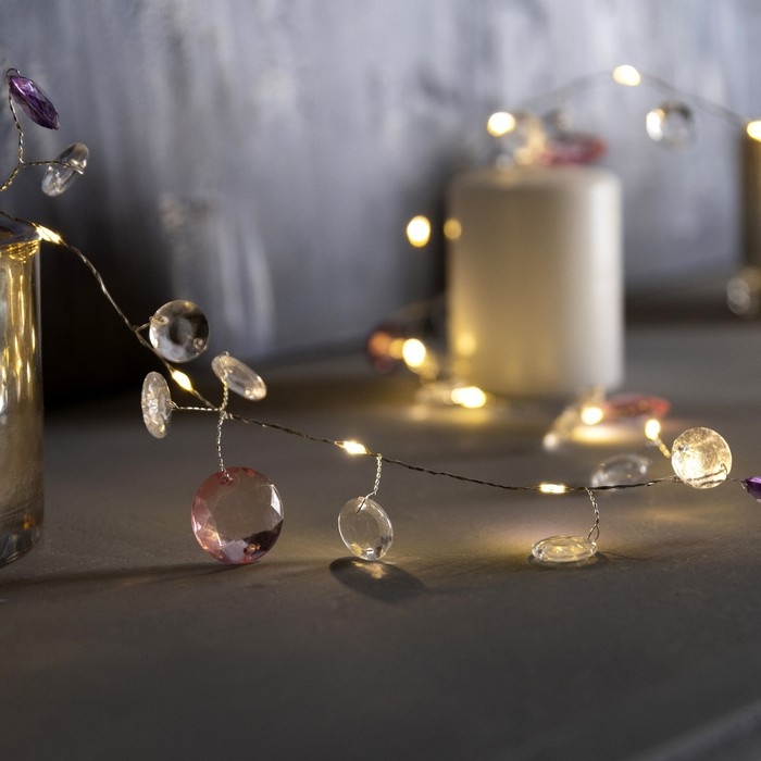 Гирлянда «Нить» 2 м роса с насадками «Лепестки», IP20, серебристая нить, 40 LED, свечение тёплое белое, ААх3 Гирлянда «Нить» 2 м роса с насадками «Лепестки», IP20, серебристая нить, 40 LED, свечение тёплое белое, ААх3
