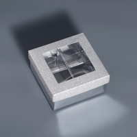 Коробка для 4 конфеты серебро глиттер, 8,5 х 8,5 х 4 см. Кондитерская упаковка Коробка для 4 конфеты серебро глиттер, 8,5 х 8,5 х 4 см. Кондитерская упаковка