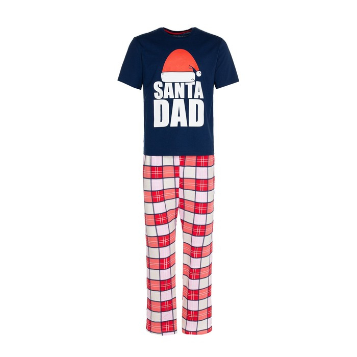 Пижама новогодняя мужская KAFTAN "Santa team", цвет синий/красный, размер 52