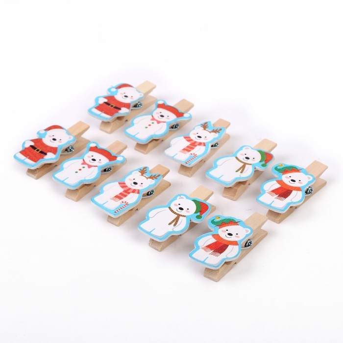 Набор декоративных прищепок Набор декоративных прищепок "Новогодние мишки" набор 10 шт.