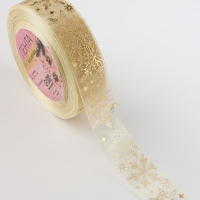 Новый год! Лента капроновая с тиснением &laquo;Фигурные снежинки&raquo;, 25 мм &times; 23 &plusmn; 1 м, цвет бежевый/золотой