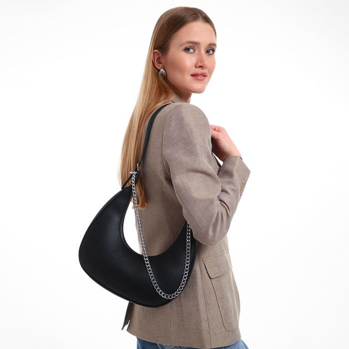 Сумка женская хобо на молнии TEXTURA, средний размер, цвет чёрный Сумка женская хобо на молнии TEXTURA, средний размер, цвет чёрный