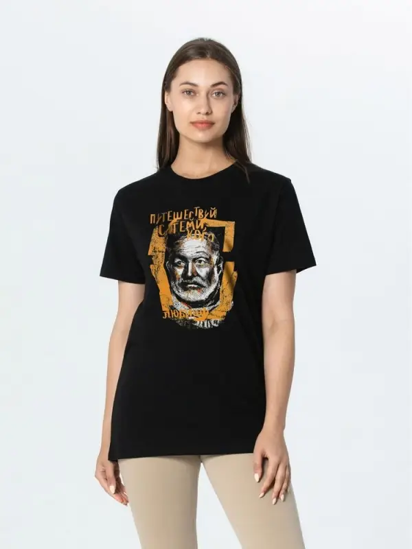 Футболка &laquo;Хемингуэй&raquo;, черная, размер S