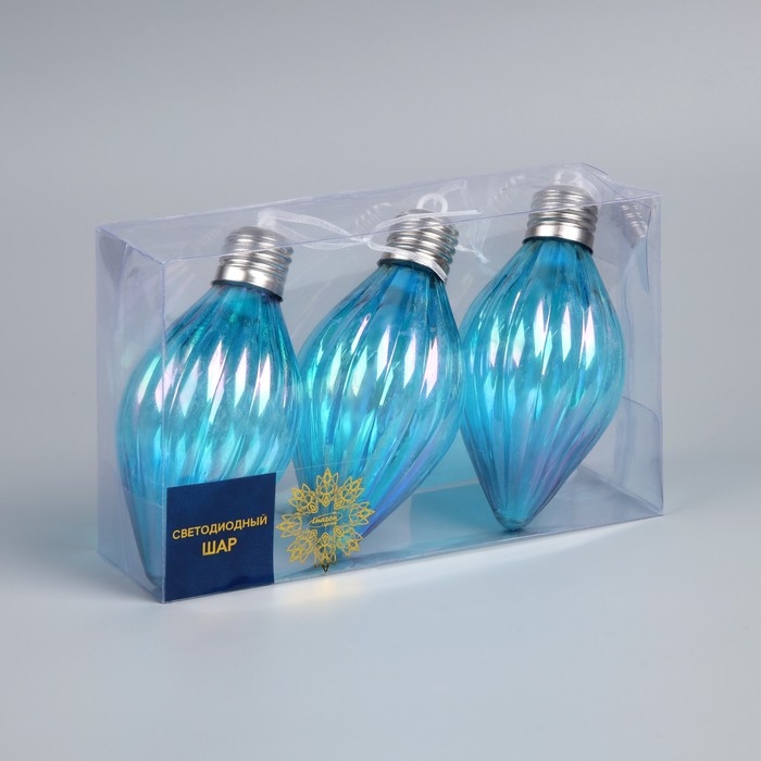 Набор елочных шаров "Северное сияние", d=7 см, 3 LED, 3 шт, батарейки AG13x9 (нет в комплекте), свечение тёплое белое