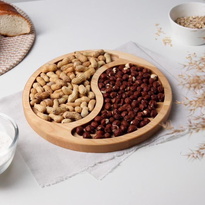 Менажница круглая Доляна &laquo;Дуэт&raquo;, d=27 см, 2 секции, с пропиткой, берёза