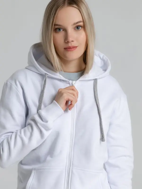 Толстовка на молнии с капюшоном Unit Siverga Heavy белая, размер XS