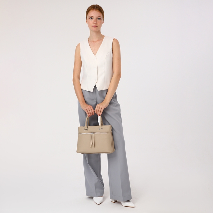 Сумка-тоут на молнии, 2 наружных кармана, цвет бежевый Сумка-тоут на молнии, 2 наружных кармана, цвет бежевый