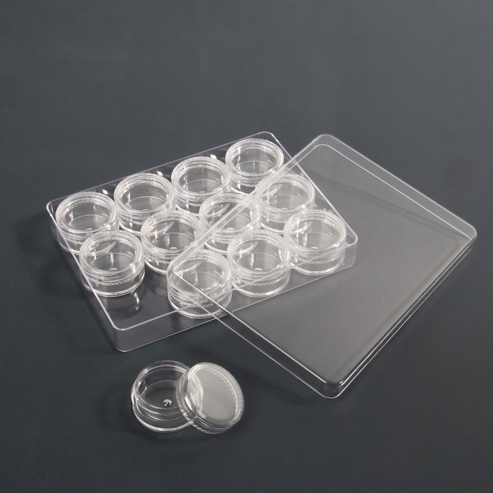 Набор баночек для декора, 12 шт, в органайзере, 4 мл, 12 &times; 10 &times; 3 см, цвет прозрачный