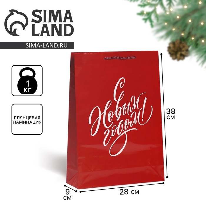 Пакет подарочный новогодний ламинированный &laquo;С НГ&raquo;, L 28 х 38 х 9 см, Новый год