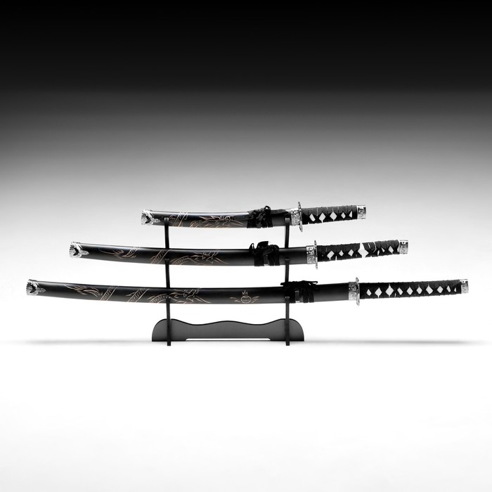 Сув. изделие катаны 3в1 на подставке, ножны дерево, дракон черные 51/71/100см Сув. изделие катаны 3в1 на подставке, ножны дерево, дракон черные 51/71/100см