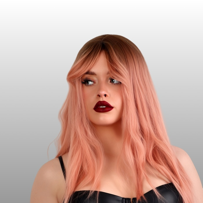 Парик искусственный, с чёлкой, имитация кожи, 60 см, цвет русый/пепельно-розовый