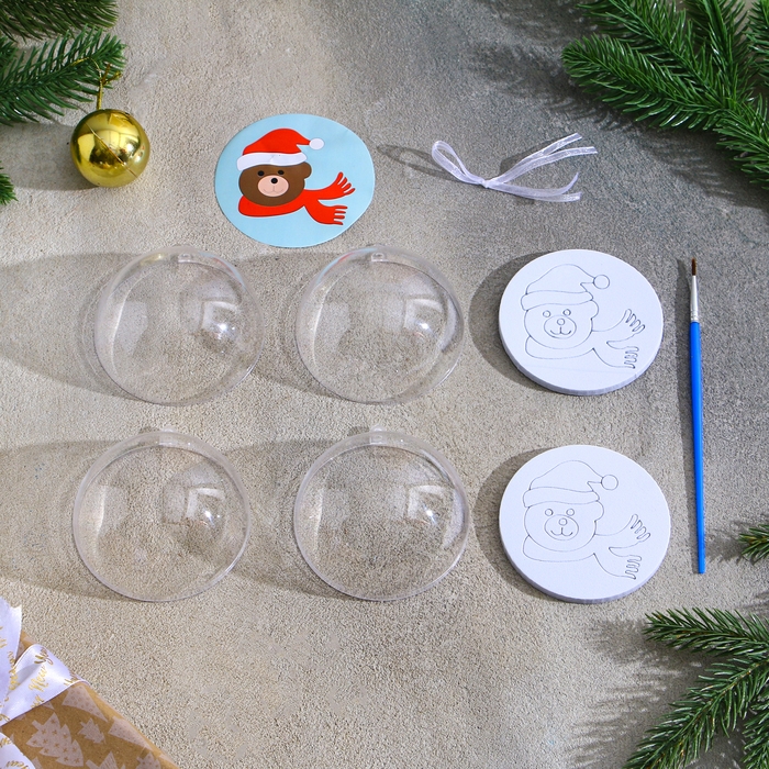 Ёлочное украшение под раскраску «Мишка» размер: 8 см; 2 шт., кисть Ёлочное украшение под раскраску «Мишка» размер: 8 см; 2 шт., кисть