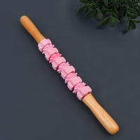 Массажёр &laquo;Скалка&raquo;, универсальный, 37,5 &times; 4 см, деревянный, 11 колёс, цвет розовый