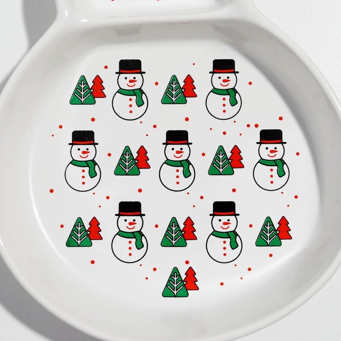 Новый год. Менажница керамическая «Снеговики», 14 х 20 х 3 см, цвет белый Новый год. Менажница керамическая «Снеговики», 14 х 20 х 3 см, цвет белый