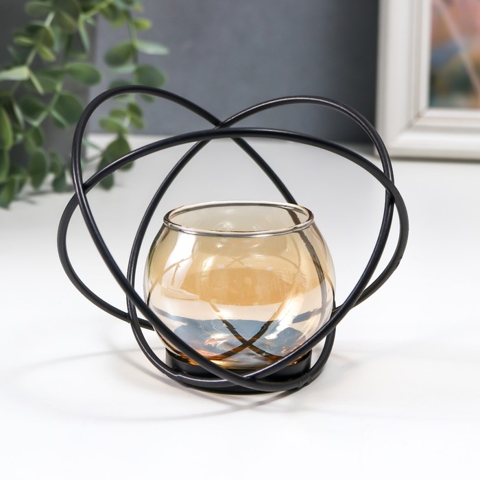 Подсвечник металл, стекло на 1 свечу Подсвечник металл, стекло на 1 свечу "Лофт. Сплетение колец" чёрный 11х12х9.5 см