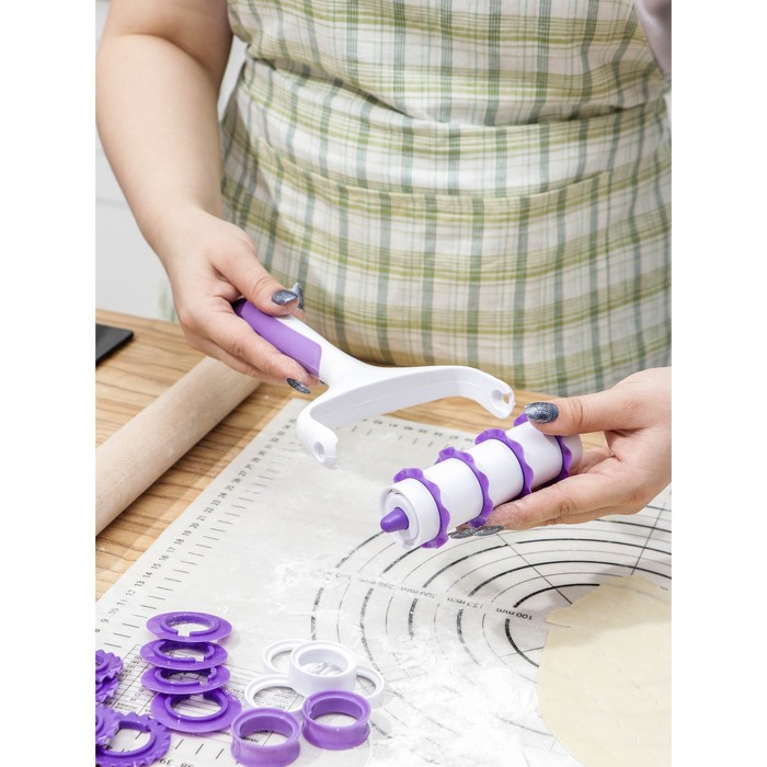 Валик для нарезки теста Доляна &laquo;Лепота&raquo;, 12,5&times;3&times;19 см, 4 насадки, цвет белый