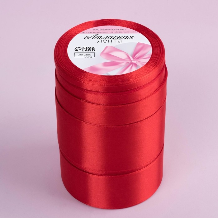 Набор атласных лент, 5 шт, размер лент: 6/10/20/40/50 мм × 23 ± 1 м, цвет красный Набор атласных лент, 5 шт, размер лент: 6/10/20/40/50 мм × 23 ± 1 м, цвет красный