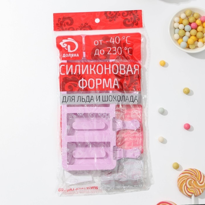 Форма для мороженого &laquo;Сицилия&raquo;, силикон, 19,5&times;11 см, 4 ячейки (6,8&times;3,5 см), цвет МИКС