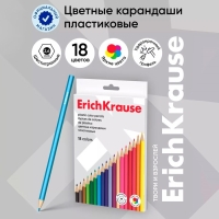 Карандаши 18 цветов ErichKrause, пластик, шестигранные, мягкий 2.6 мм грифель, картонная упаковка, легкая заточка, европодвес Карандаши 18 цветов ErichKrause, пластик, шестигранные, мягкий 2.6 мм грифель, картонная упаковка, легкая заточка, европодвес