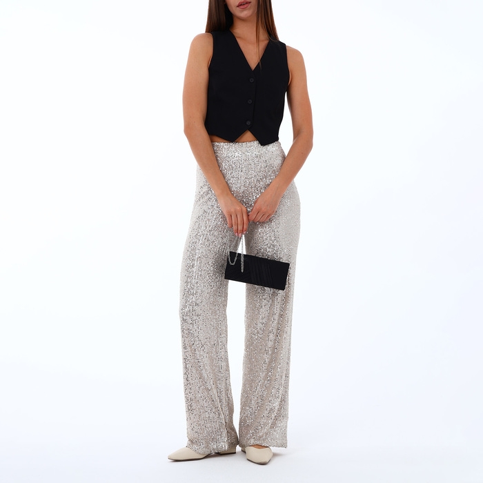 Клатч, отдел на клапане, длинная цепь, цвет чёрный