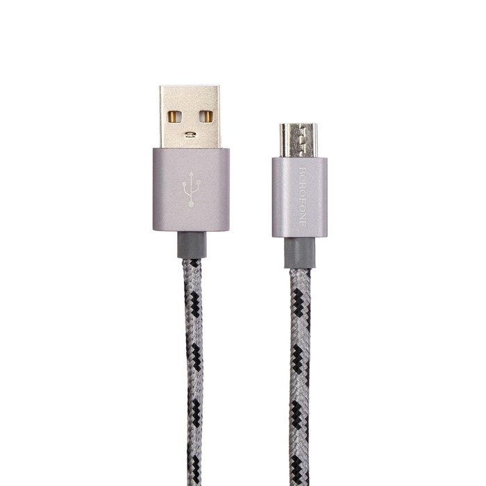 Кабель Borofone BX24, micro USB - USB, 2.4 А, 1 м, нейлоновая оплётка, серый
