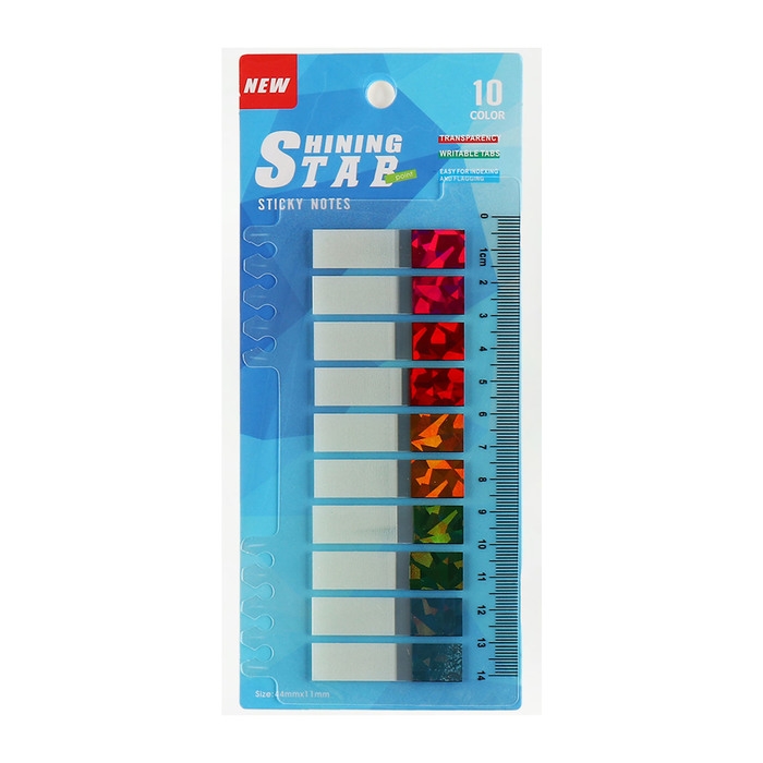 Блок-закладки с липким краем пластик 20л х 10 цветов белый/голография, 12мм х 45мм