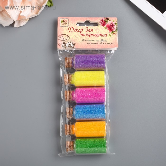 Глиттер в баночке с пробкой "Яркие хлопья" (набор 6 шт) МИКС 7 гр=1 бут. 13х5 см